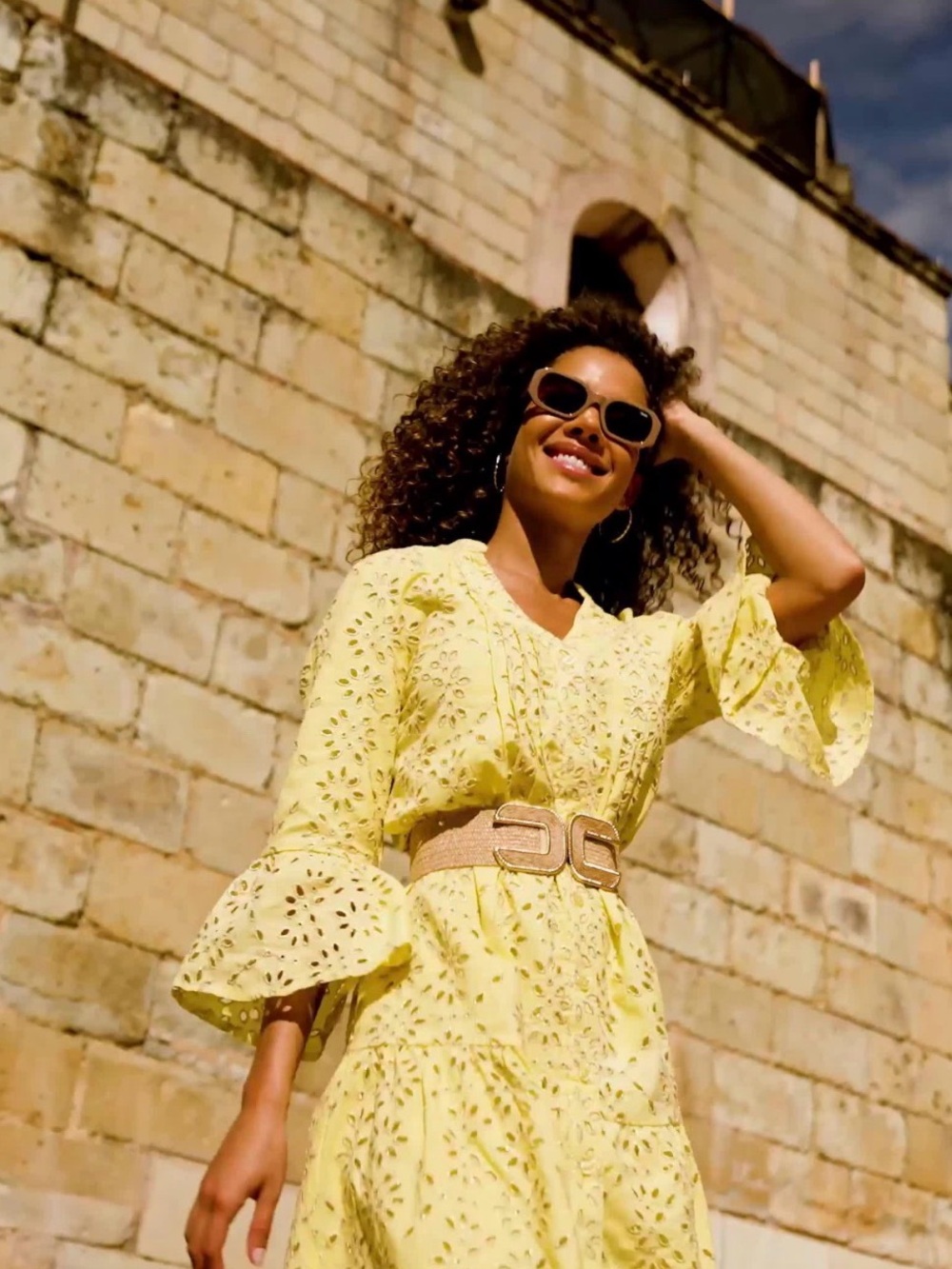 Boston Proper Gold‎ Shimmer Eyelet Fit and Flare Dress